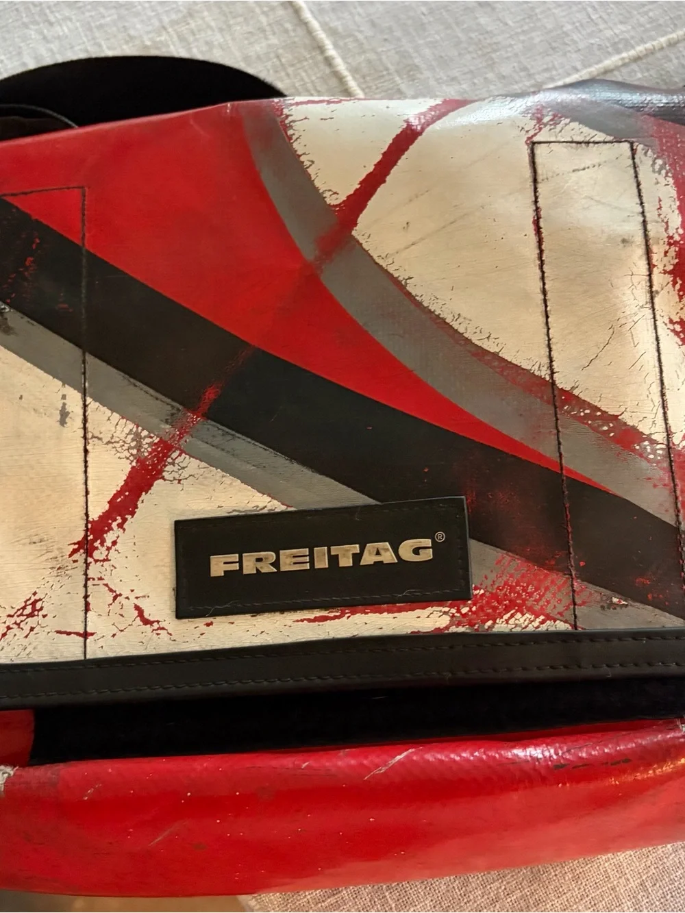 FREITAG Red & White Men's Messenger Bag with Black Accent